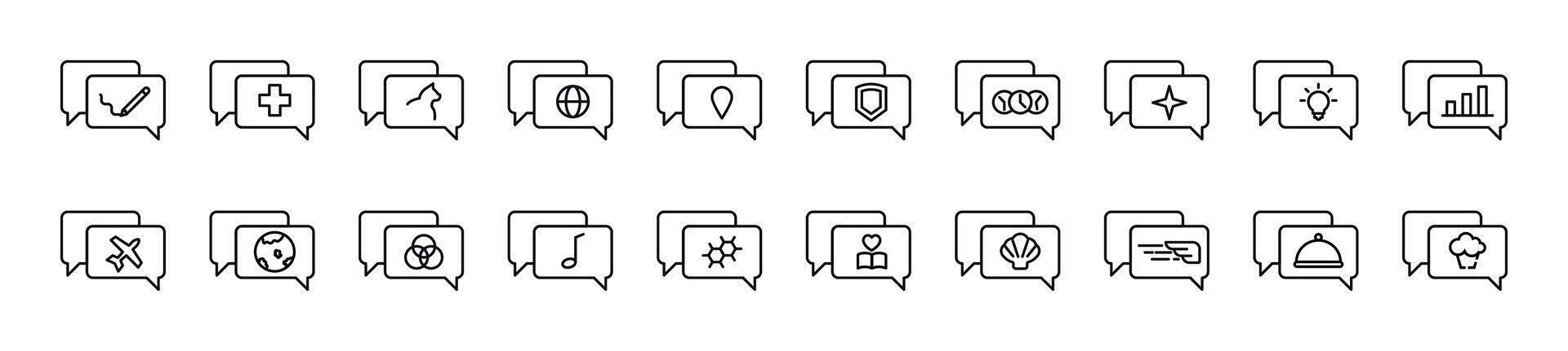 Collection of outline symbol of speech bubble. Editable stroke. Simple linear illustration for stores, shops, banners, design vector