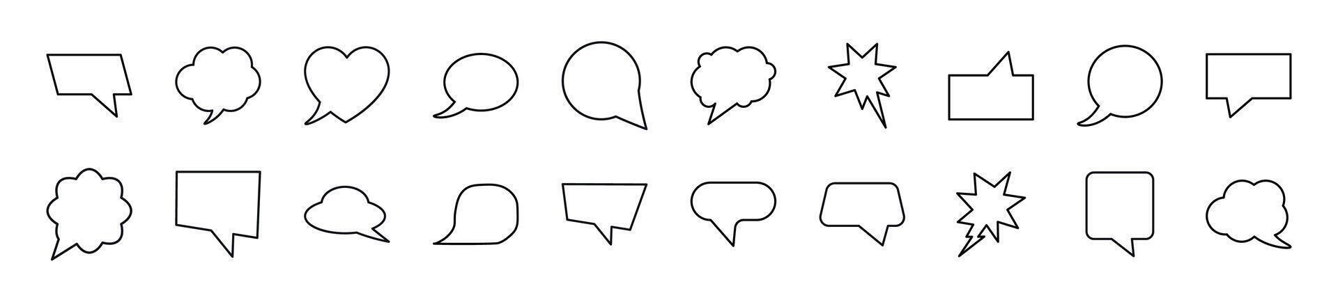 Pack of line icons of speech bubbles. Editable stroke. Simple outline sign for web sites, newspapers, articles book vector