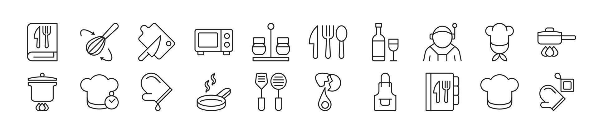 Collection of thin line icons of chef. Editable stroke. Simple linear illustration for web sites, newspapers, articles book vector
