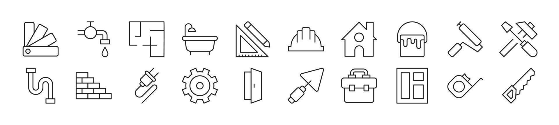 Pack of linear symbols of building and construction. Editable stroke. Linear symbol for web sites, newspapers, articles book vector
