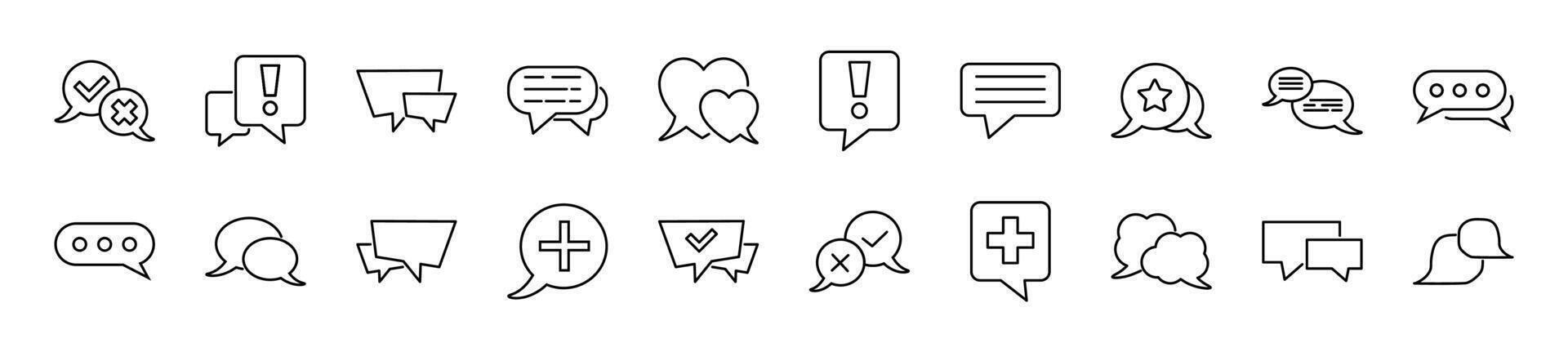 Collection of thin signs of speech bubbles. Editable stroke. Simple linear illustration for stores, shops, banners, design vector