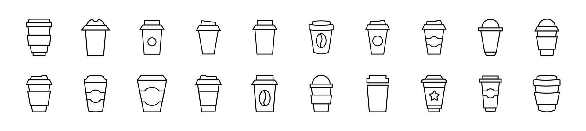Collection of thin images of coffee. Editable stroke. Simple line icon for web sites, newspapers, articles book vector