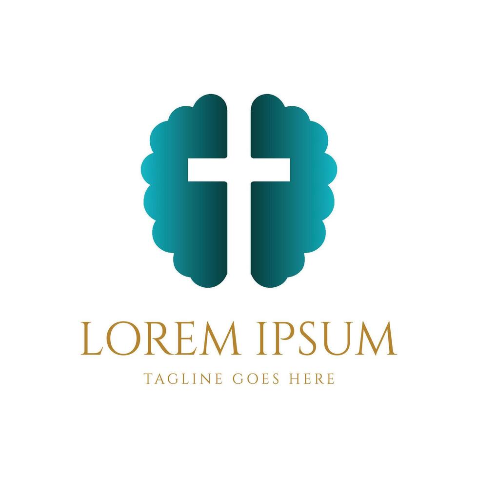 Modern Brain Think with Jesus Christian Cross Icon Symbol Illustration Design vector