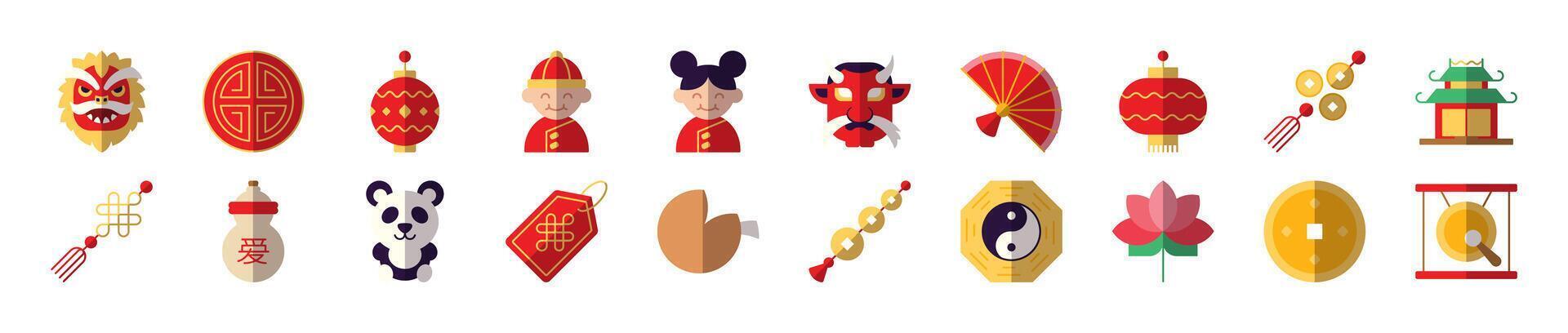 Chinese New Year Colorful Illustrations in Flat Style. Suitable for infographics, books, banners and other designs vector