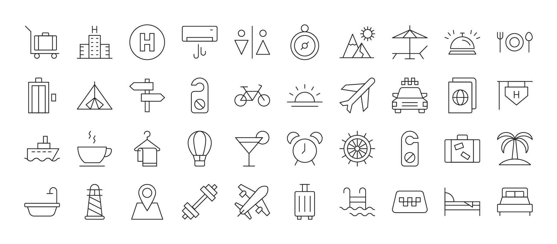 Line Signs of hotel, vacation, travel for Advertisement. Suitable for books, stores, shops. Editable stroke in minimalistic outline style. Symbol for design vector