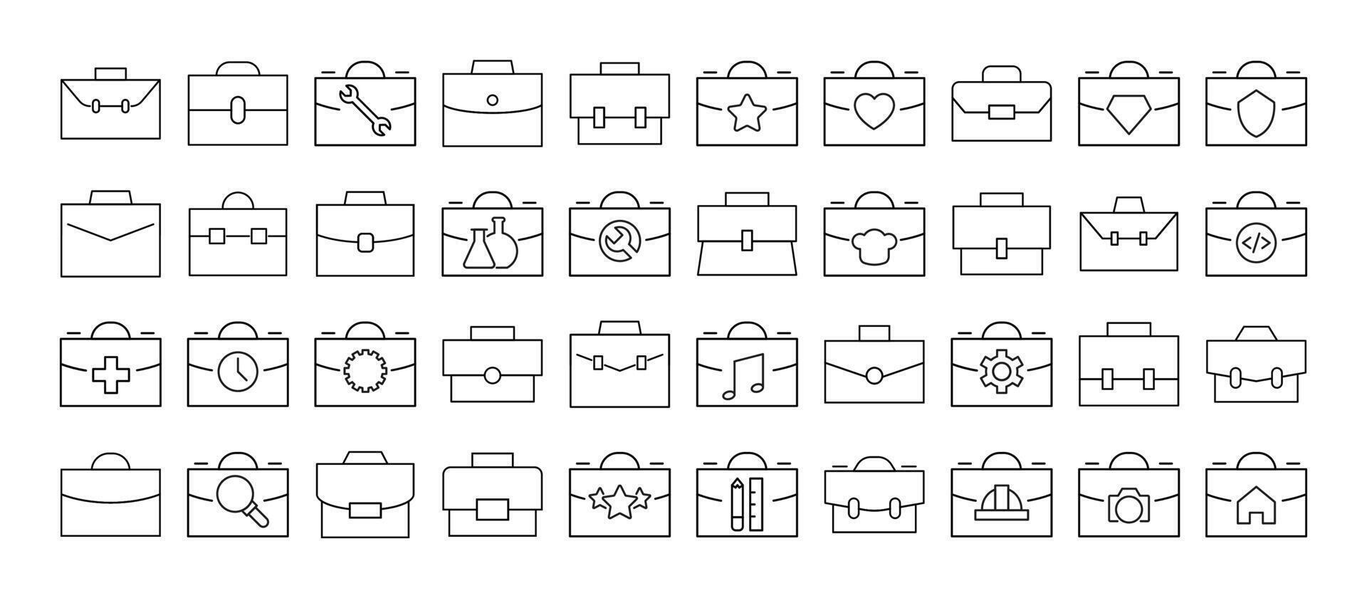Line Signs of portfolio, briefcase and suitcase for business for Adverts. Suitable for books, stores, shops. Editable stroke in minimalistic outline style. Symbol for design vector