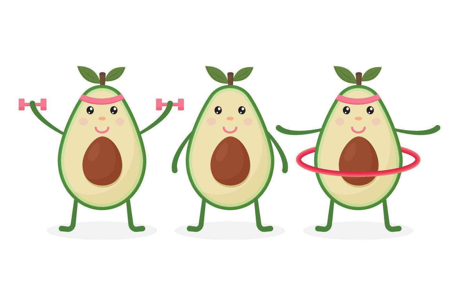 Cute Avocado take exercise. Eating healthy and fitness. Funny food cartoon character set isolated on background. vector