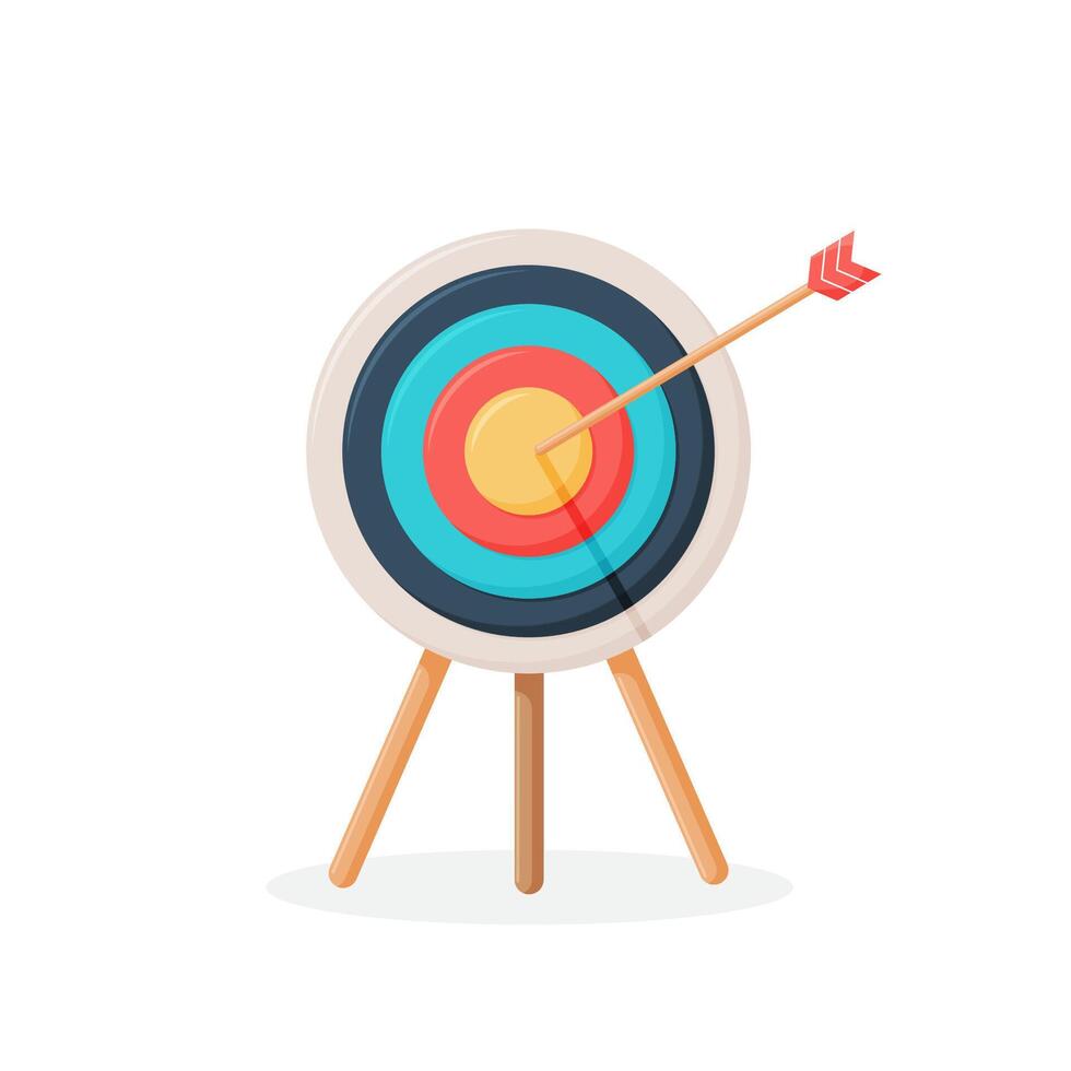 Target with arrow, standing on a tripod. Goal achieve concept. illustration isolated on white background. vector