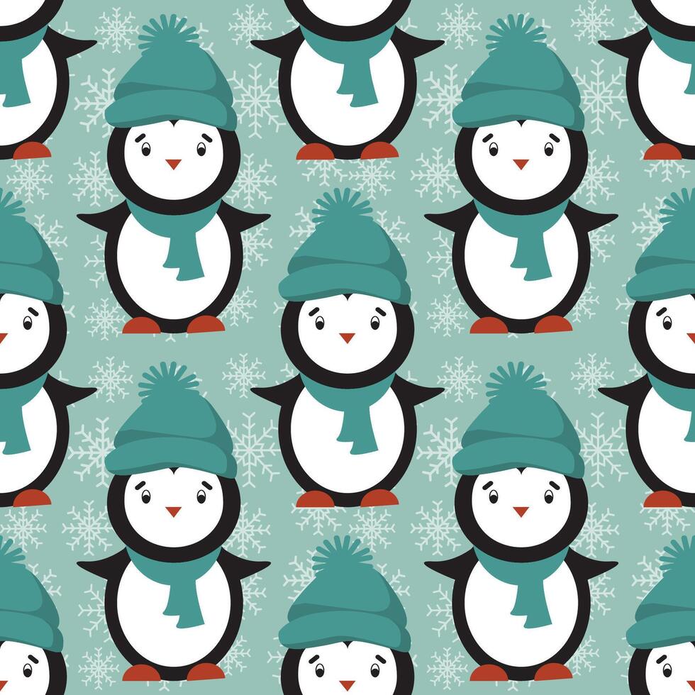 Seamless pattern with cute penguins. Animals pattern. Penguin cartoon on winter background. vector