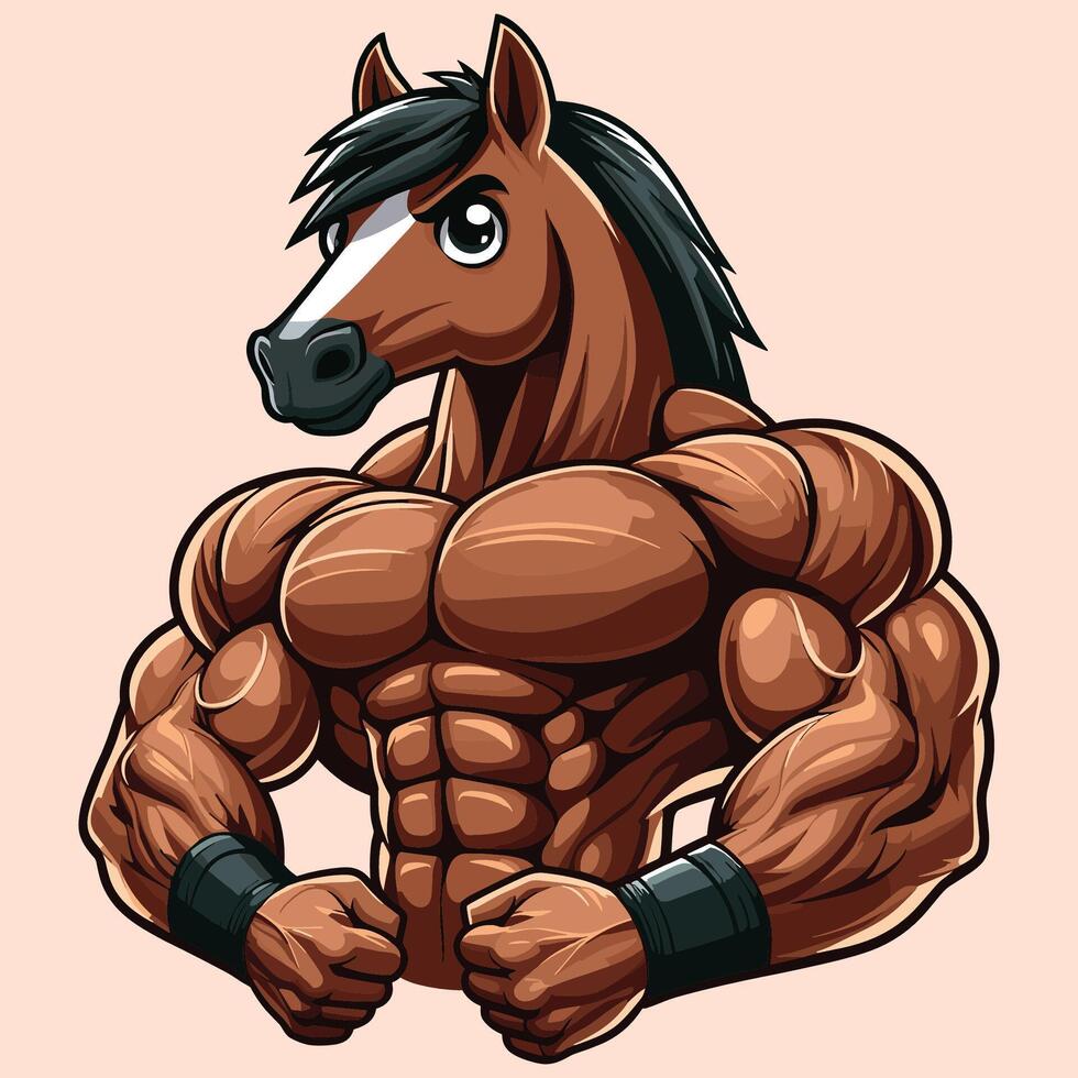 Bold and Muscular Horse Cartoon Character Illustration vector