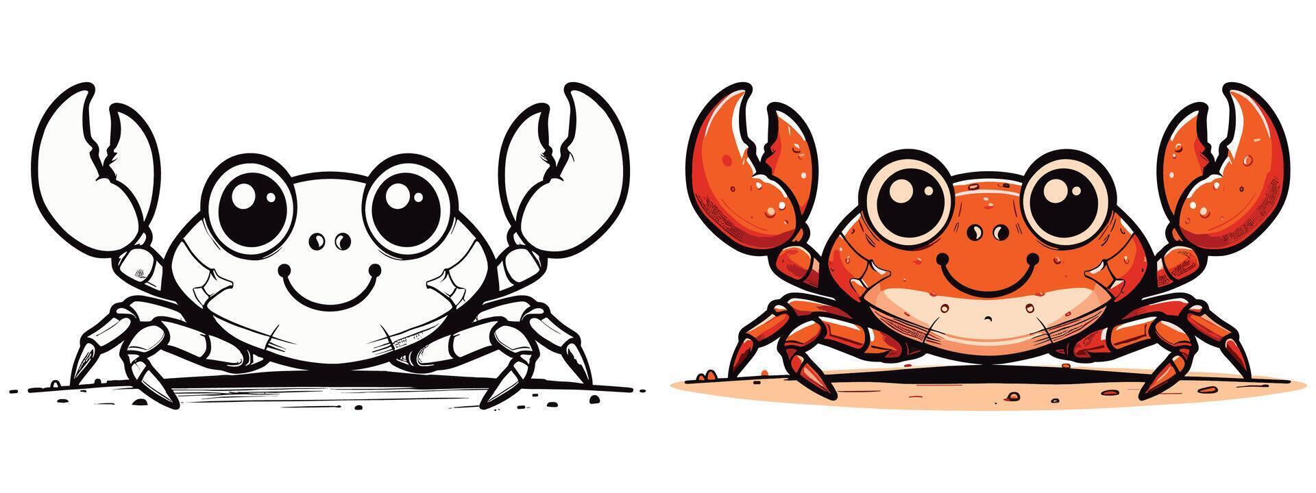 Cartoon Sea Crab Coloring Page - Color and Outline for Kids vector