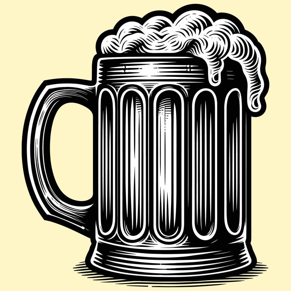 Vintage Hand Drawn Beer Mug with Foam Illustration vector