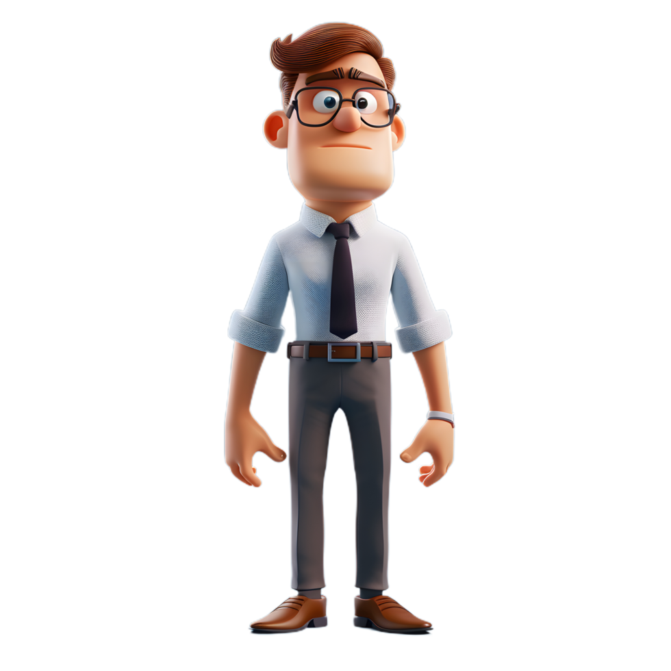 cartoon character with glasses and tie standing on a transparent background png