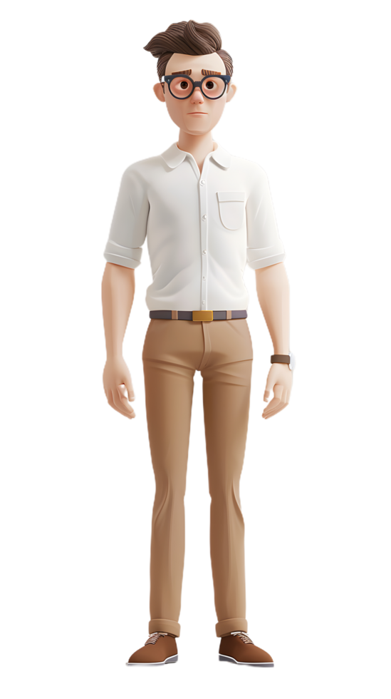 a cartoon man in glasses standing with his hands on his hips png