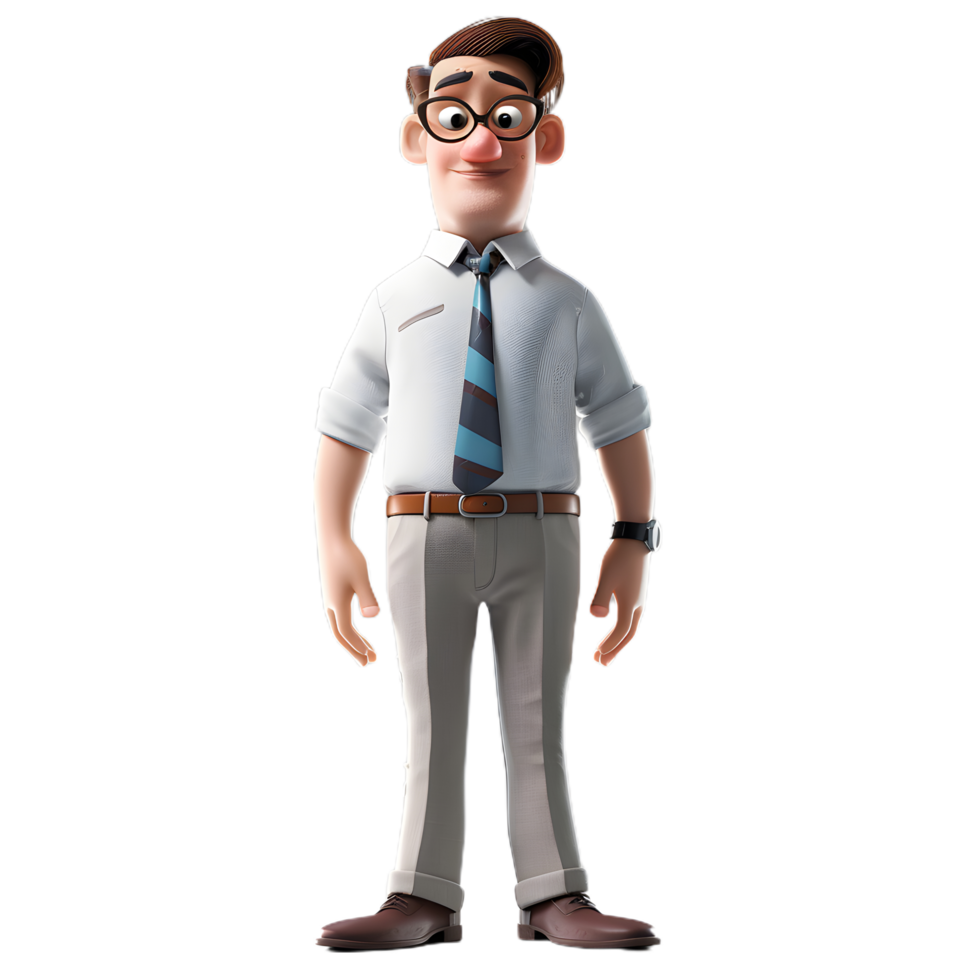 a cartoon man in glasses and tie standing png