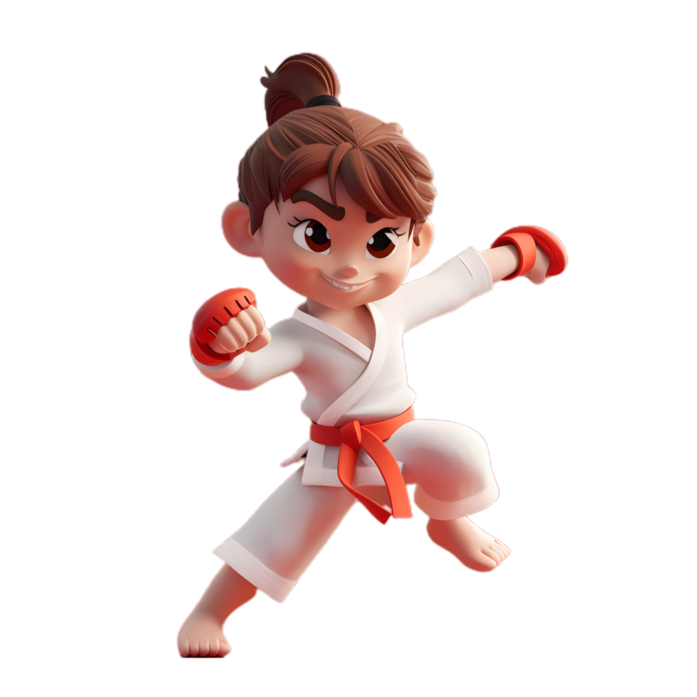 cartoon karate girl with red belt and white karate outfit png