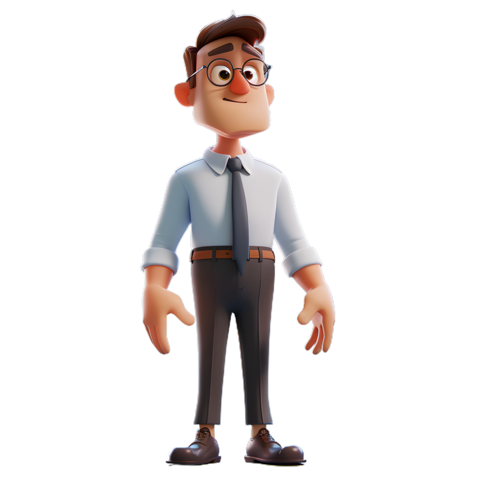 cartoon character with glasses and tie standing png
