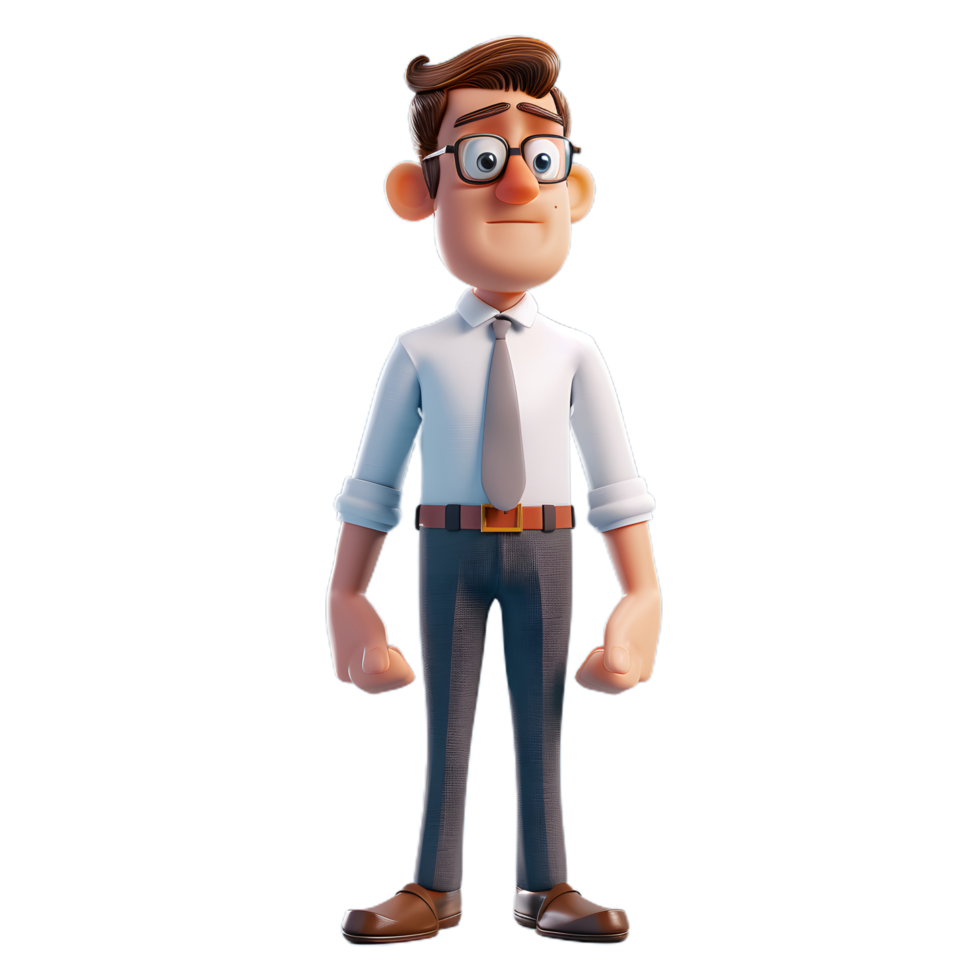 cartoon man in glasses and tie standing with his hands on his hips png