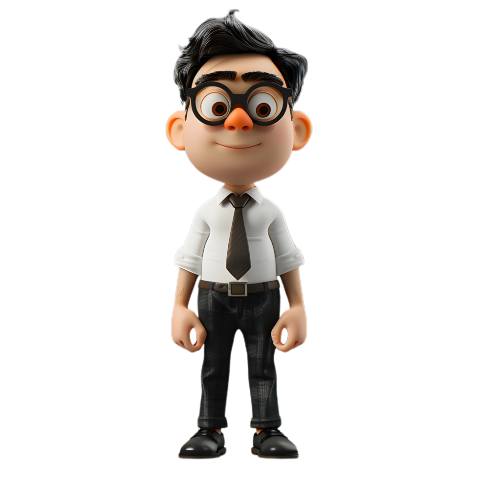 cartoon character with glasses and tie standing png
