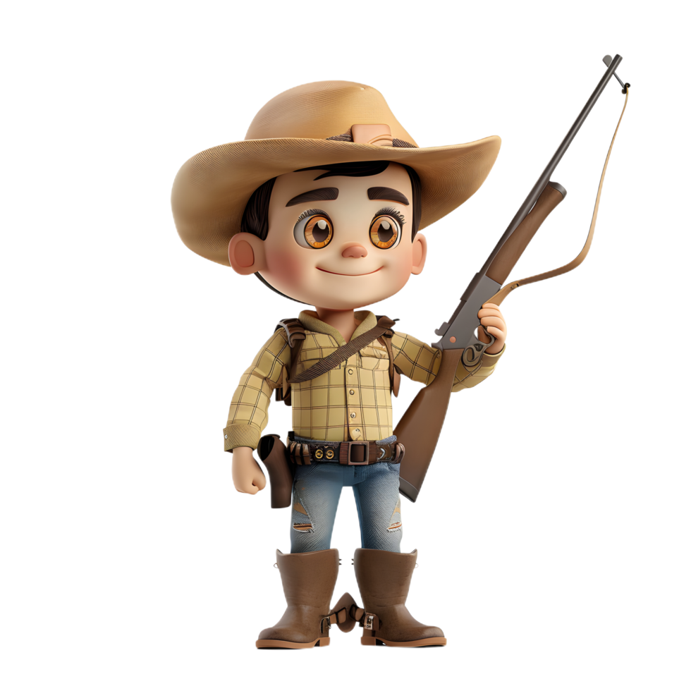 cartoon cowboy with rifle and hat png