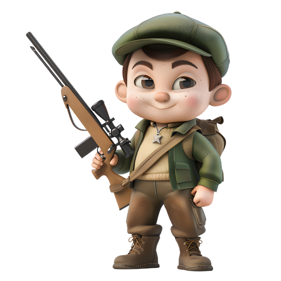a cartoon boy with a rifle and hat png
