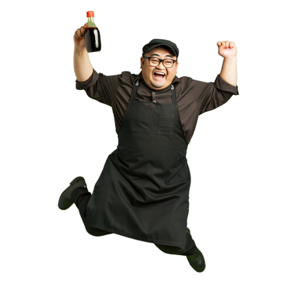 happy chef with a bottle of wine and a bottle of wine png