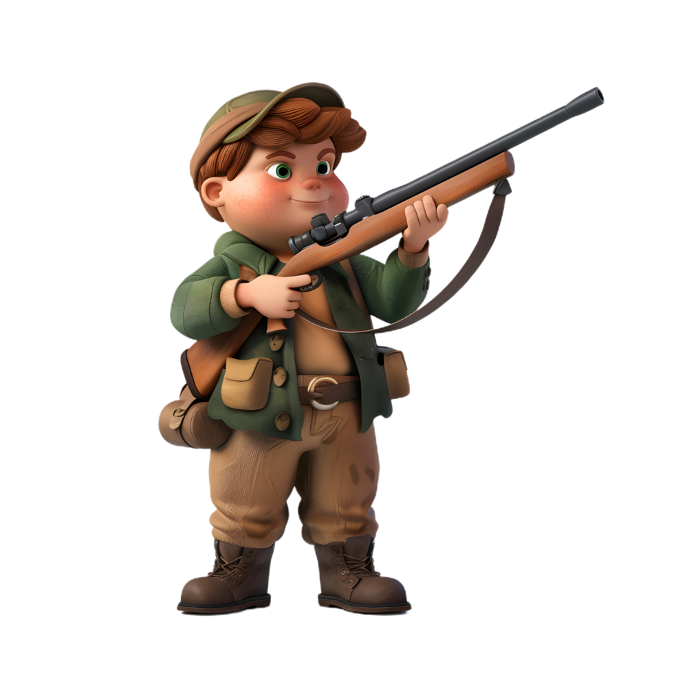 a cartoon boy with a rifle on his back png