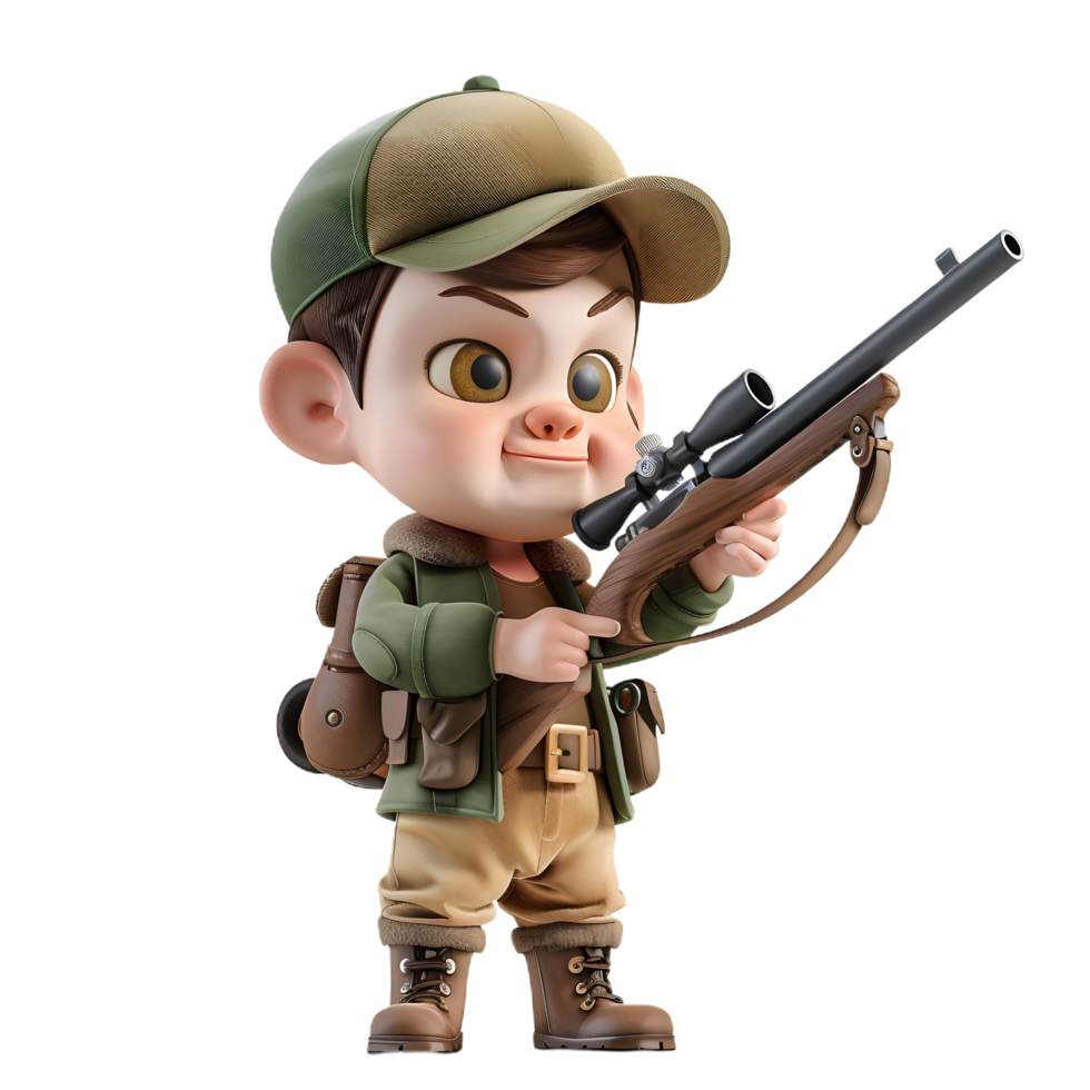 a cartoon boy with a rifle on his back png