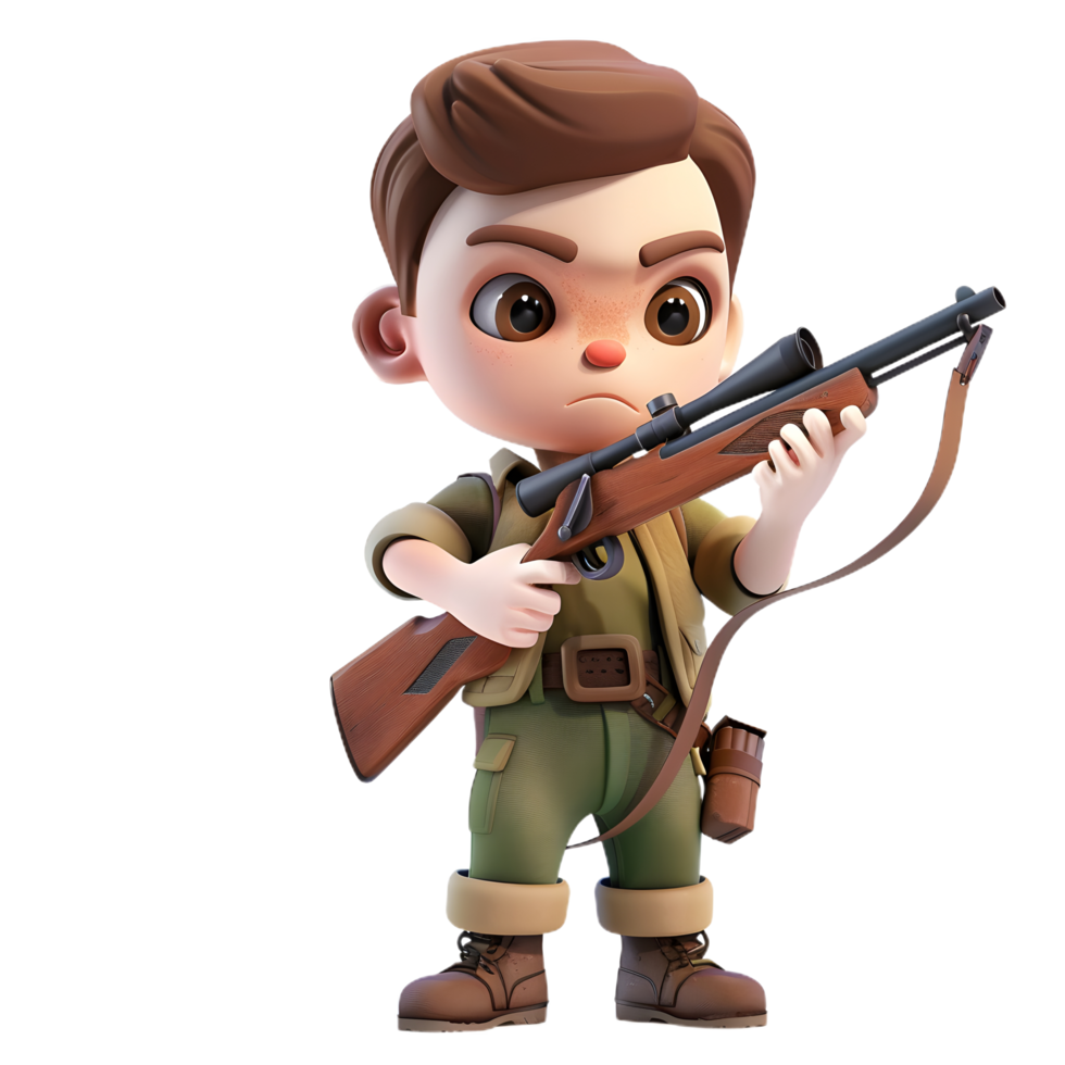 a cartoon boy holding a rifle png