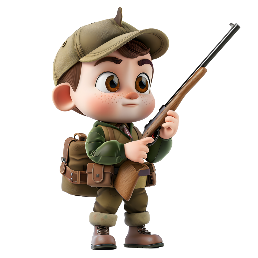 a cartoon boy with a rifle and hat png