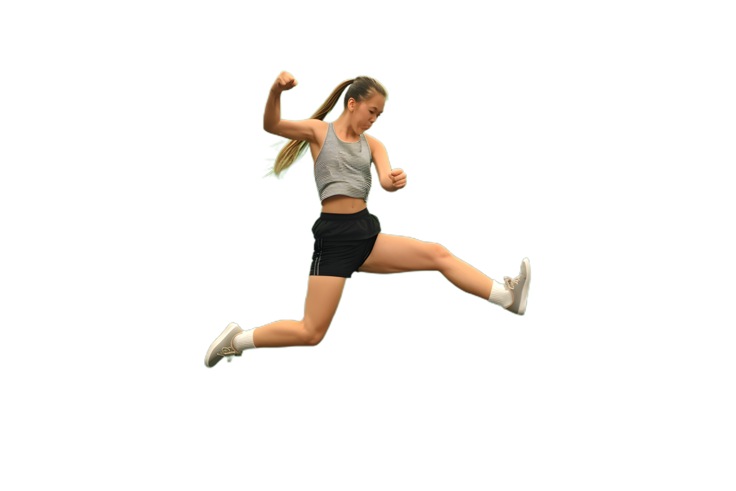 a girl jumping in the air on a transparent background png