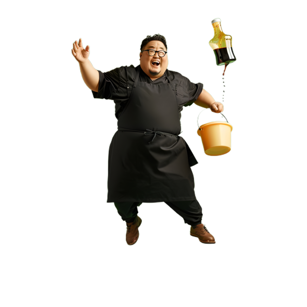 a man in a black shirt and black pants is holding a bucket of wine png
