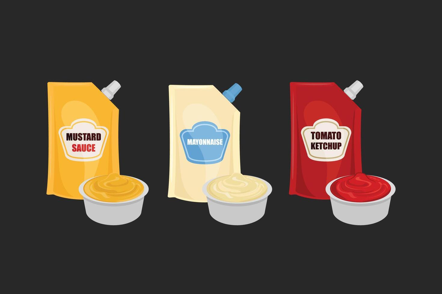 Mayonnaise, Tomato ketchup and Mustard Sauce art illustration vector