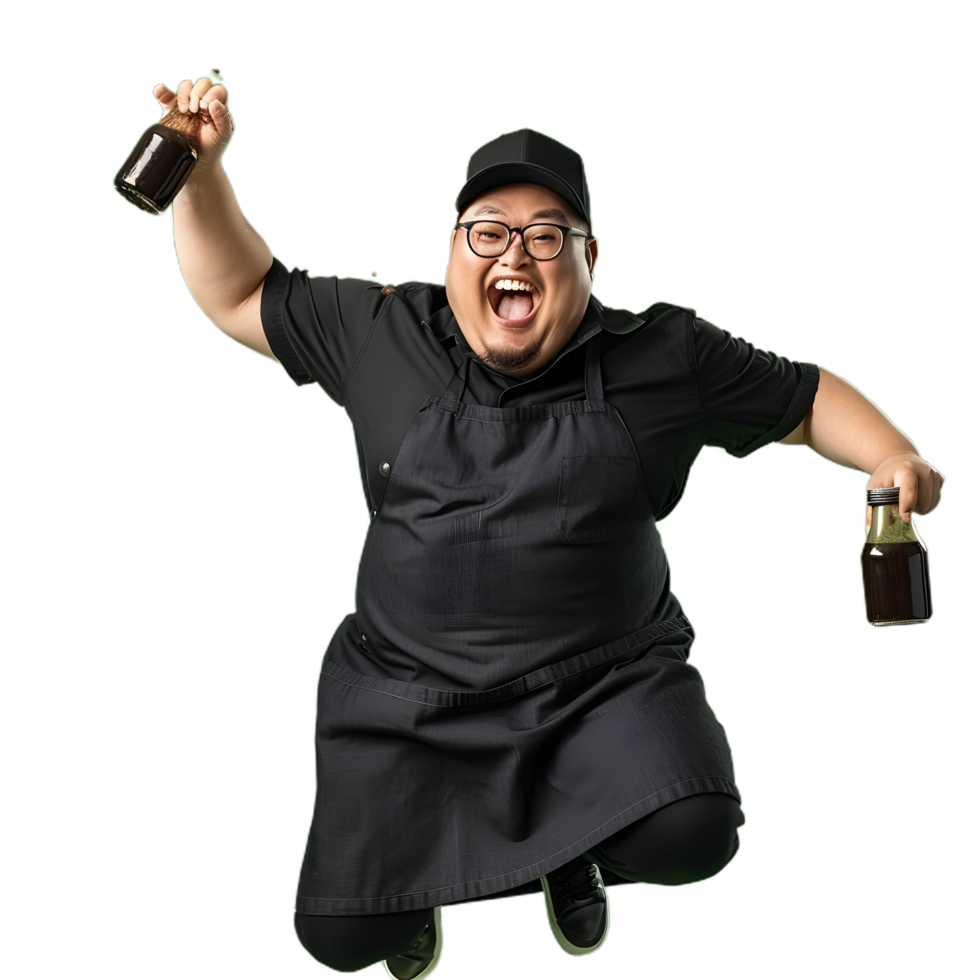 chef jumping with a bottle of beer png