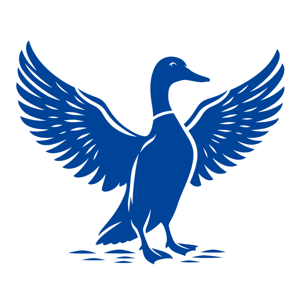 Blue Silhouette of a Duck with Spread Wings png