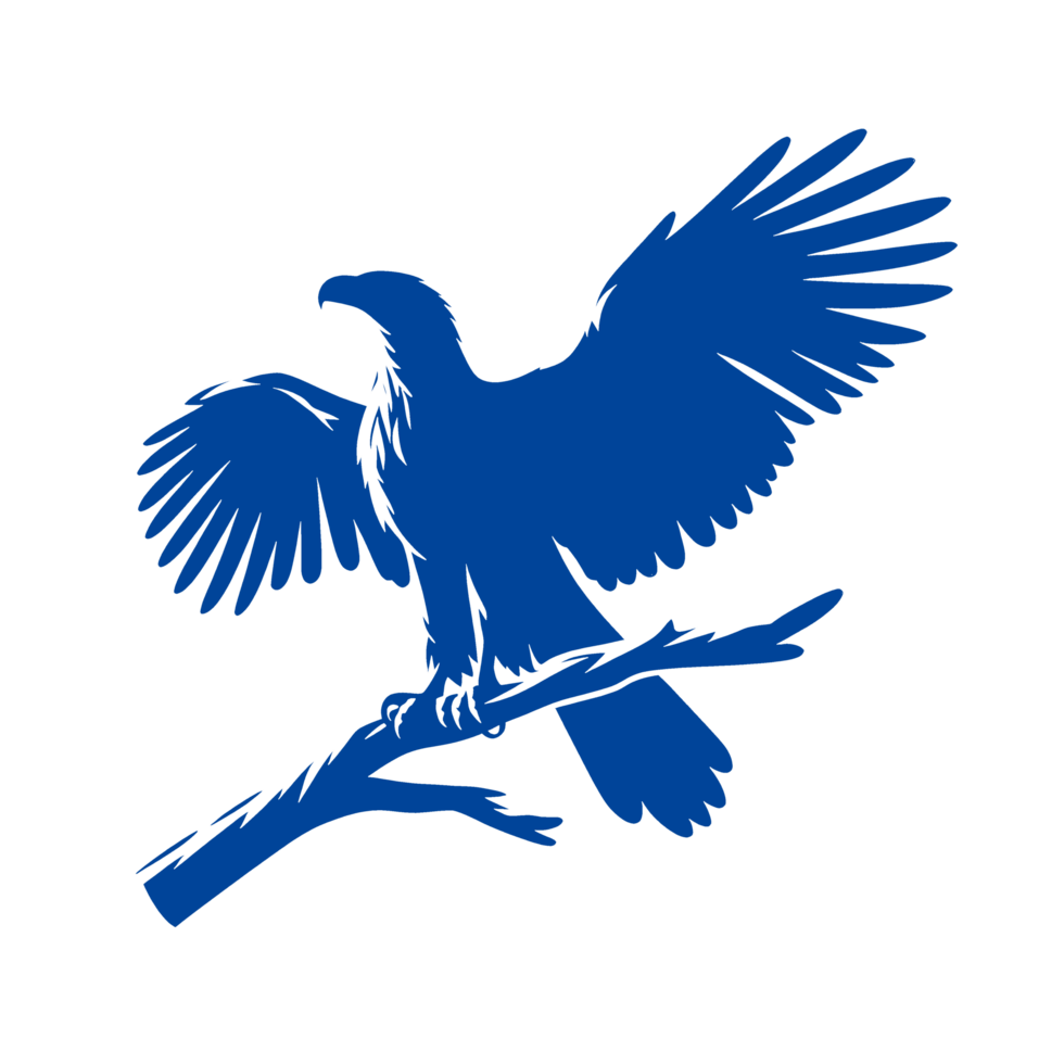 Blue Silhouette of an Eagle Perched on a Branch png