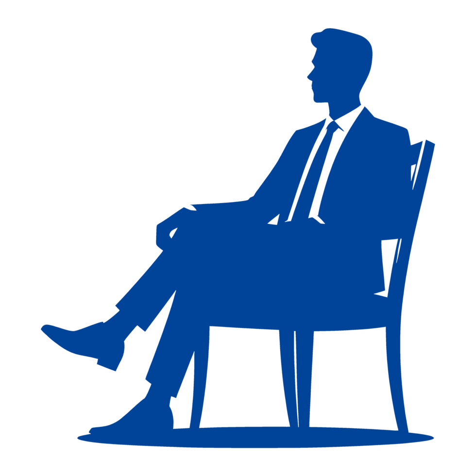 Blue Silhouette of a Man Sitting in a Chair png