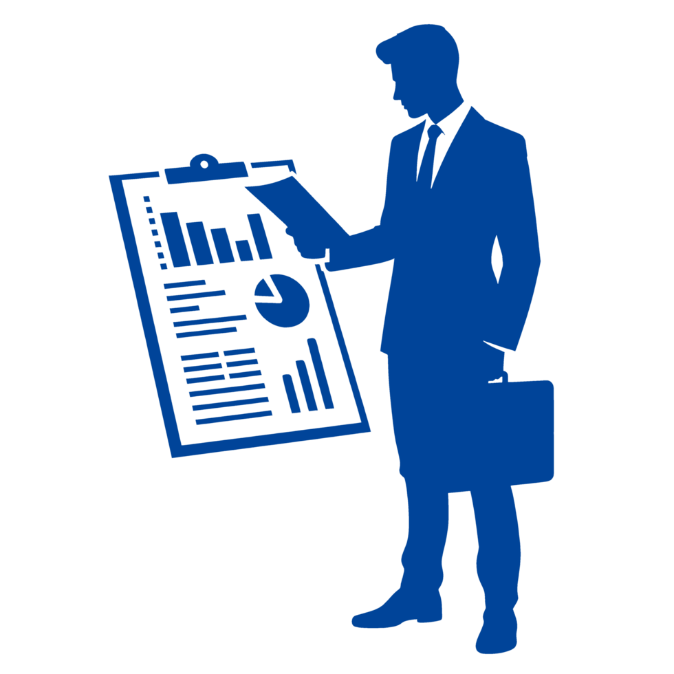 Businessman Analyzing Charts and Data on Clipboard png