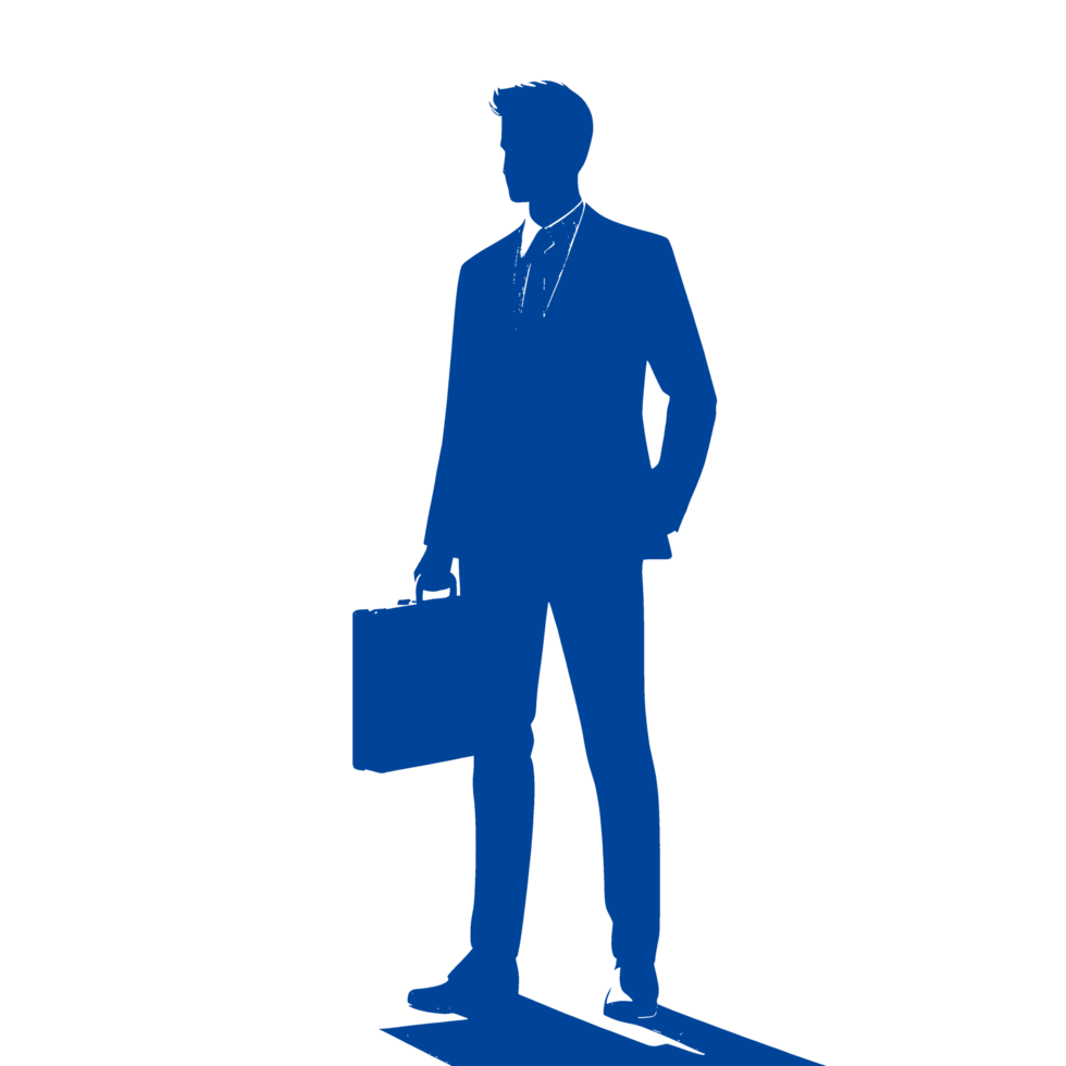 Blue Silhouette of a Man in a Suit Carrying a Briefcase png
