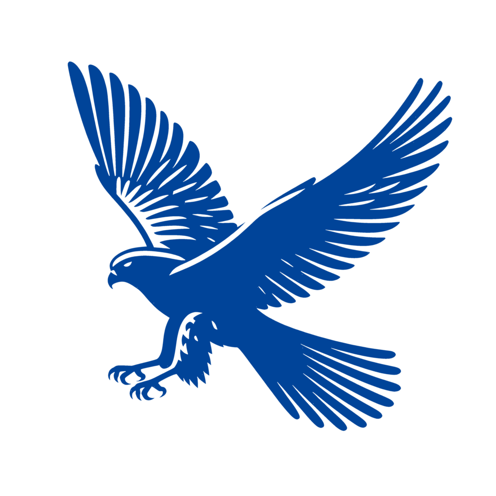 Blue silhouette of a falcon in flight with outstretched wings png
