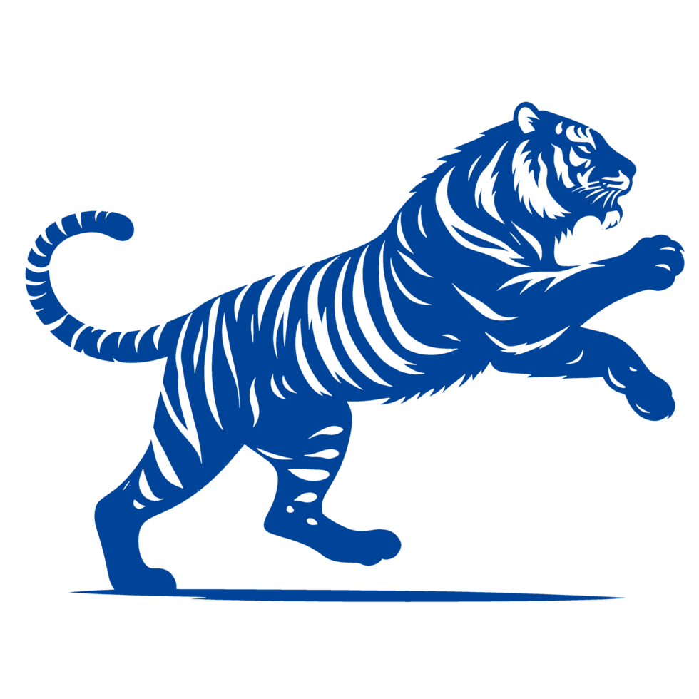 Blue Silhouette of a Tiger Leaping png