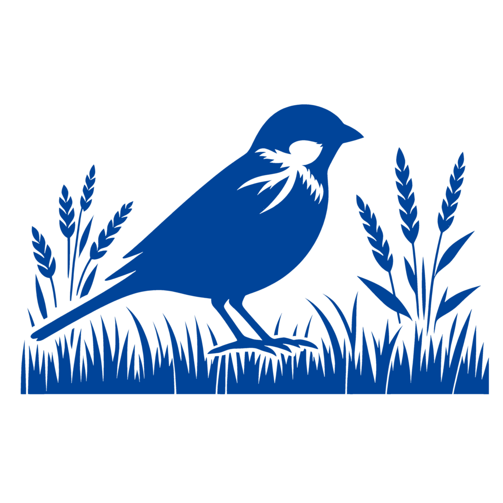 Blue Silhouette of a Bird in a Field of Grass and Wheat png