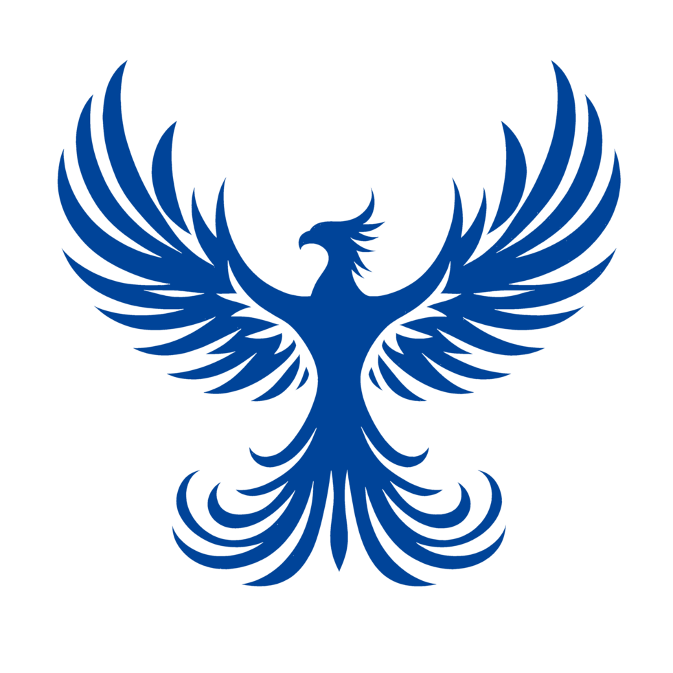 Blue Phoenix with Spread Wings and Detailed Feathers png