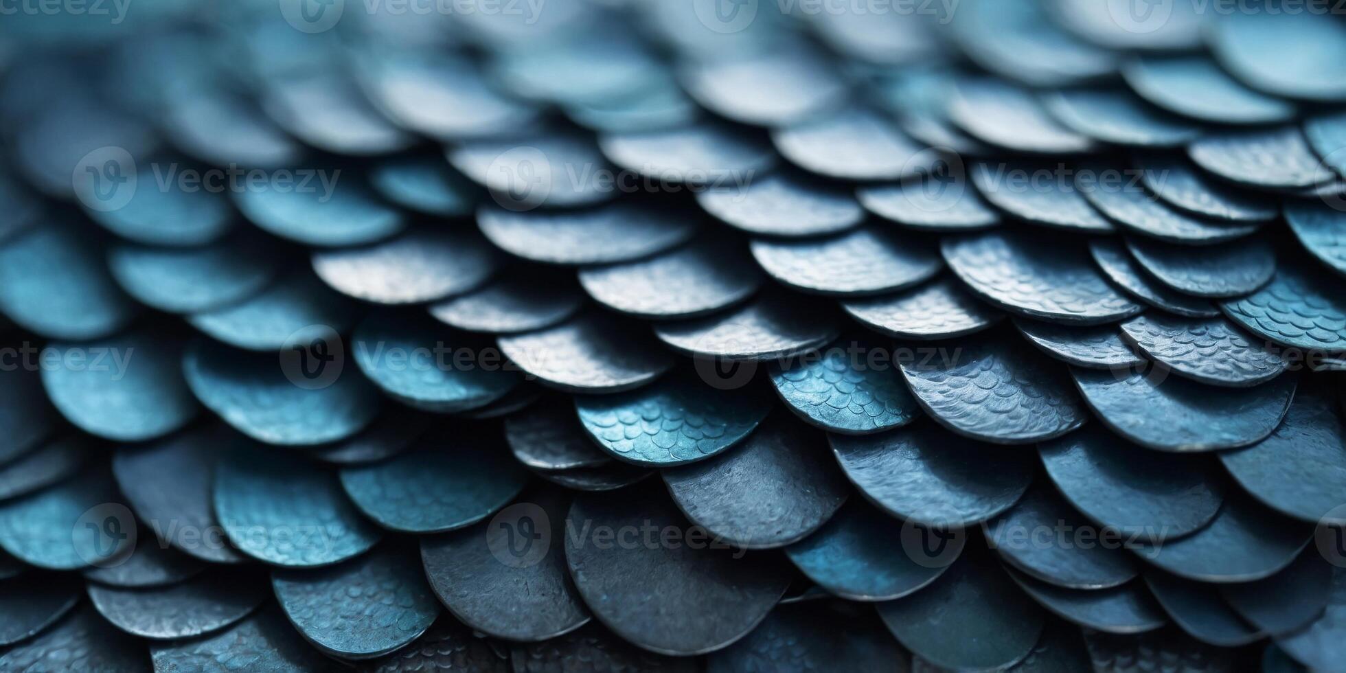 Image closeup of a metal fish scale design in shades of blue and aqua. photo