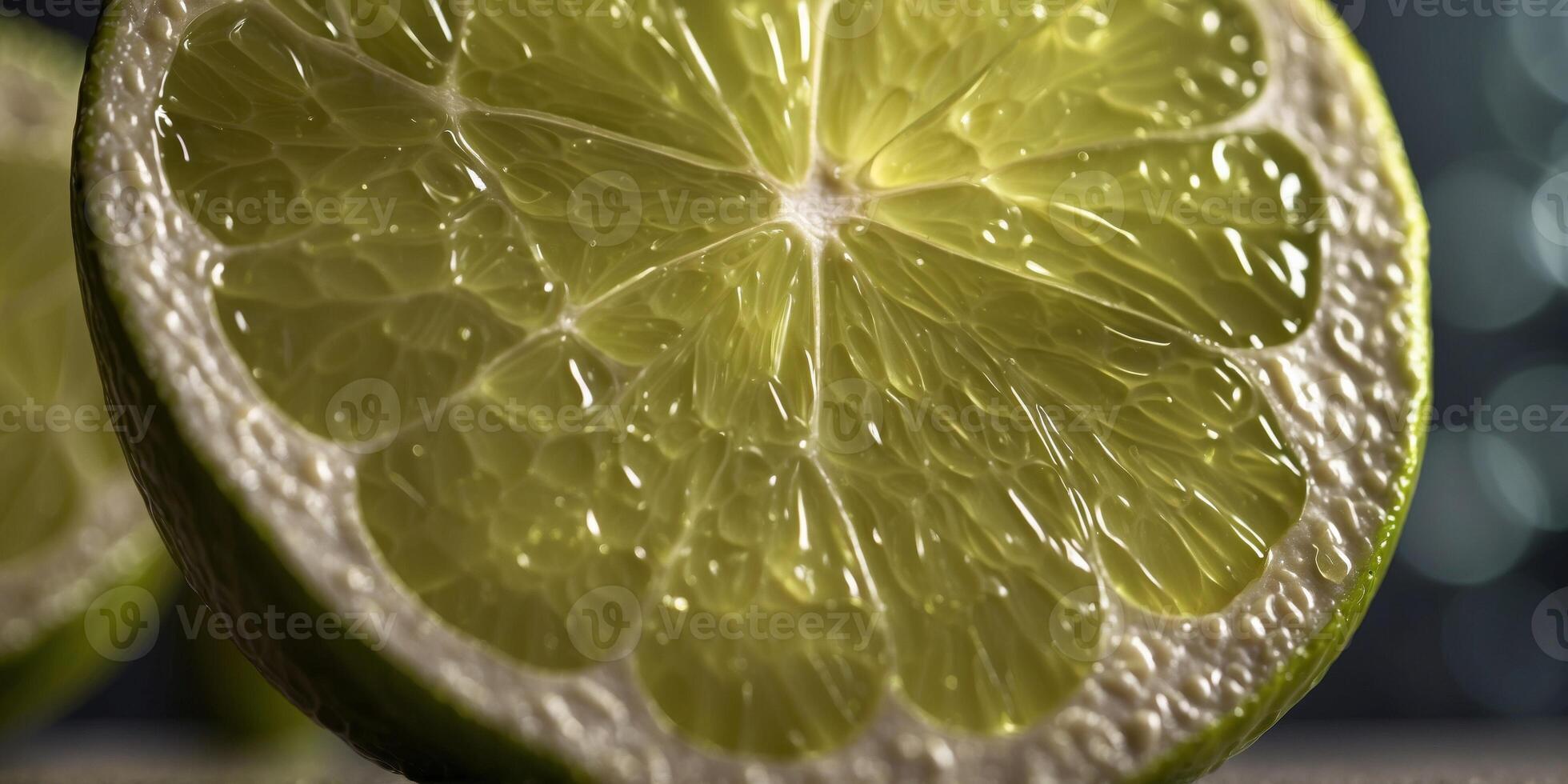 Extremely close-up filling frame of a juicy lime slice. photo