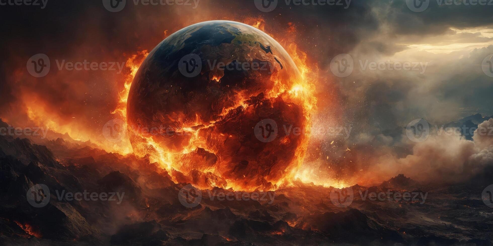 Fiery Cataclysm Engulfing the Earth A Dramatic Depiction of an Apocalyptic Global Crisis. photo