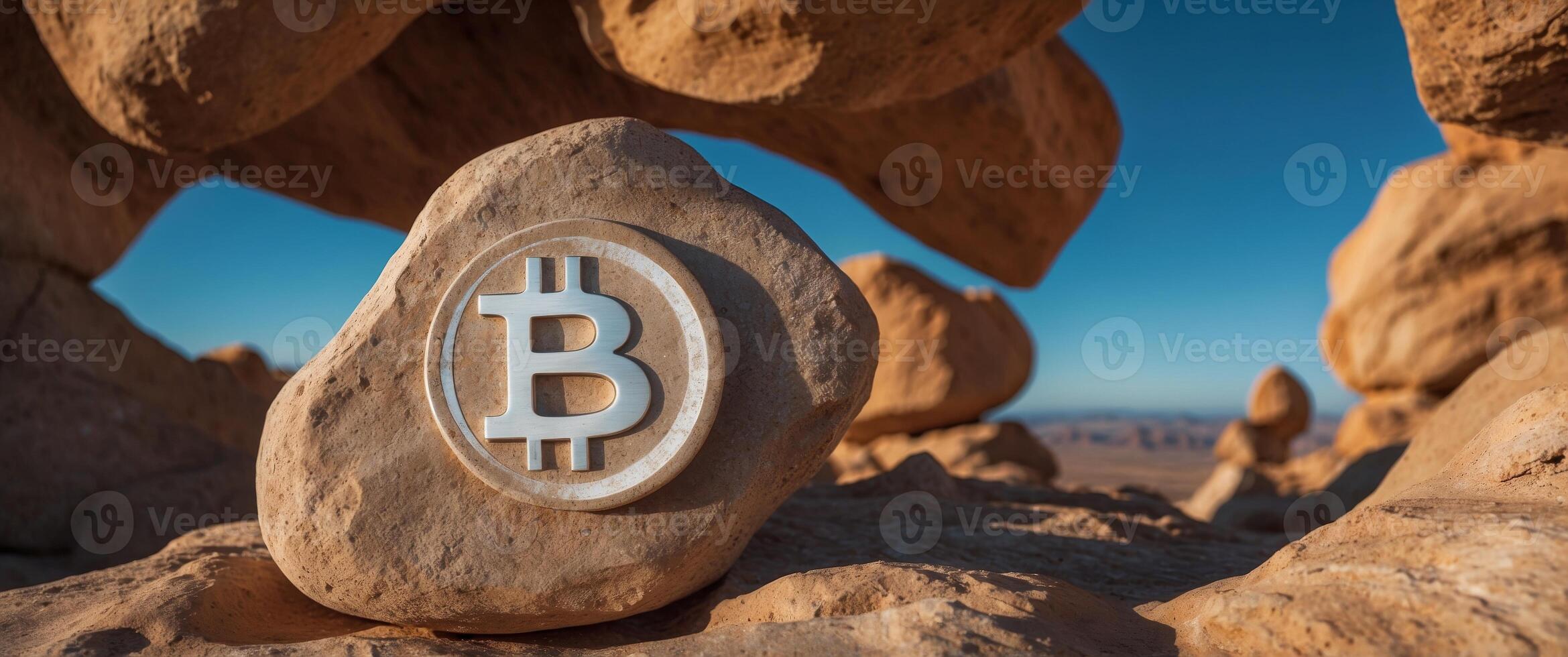 a rock formations with a bitcoin symbol in the background. photo