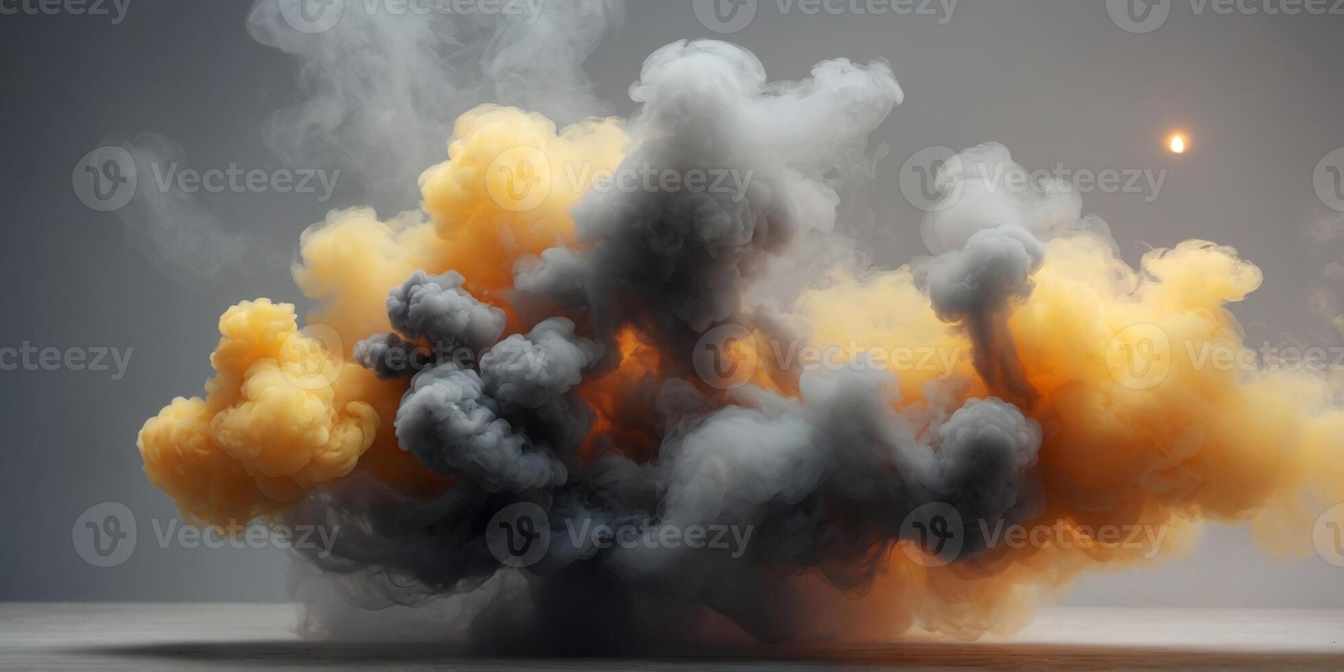 Yellow light in gray fume smoke background. photo
