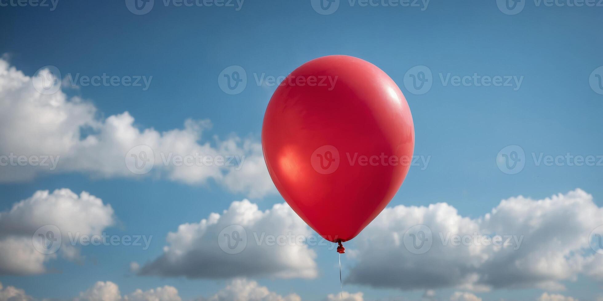 Single red balloon floating in clear blue sky. photo