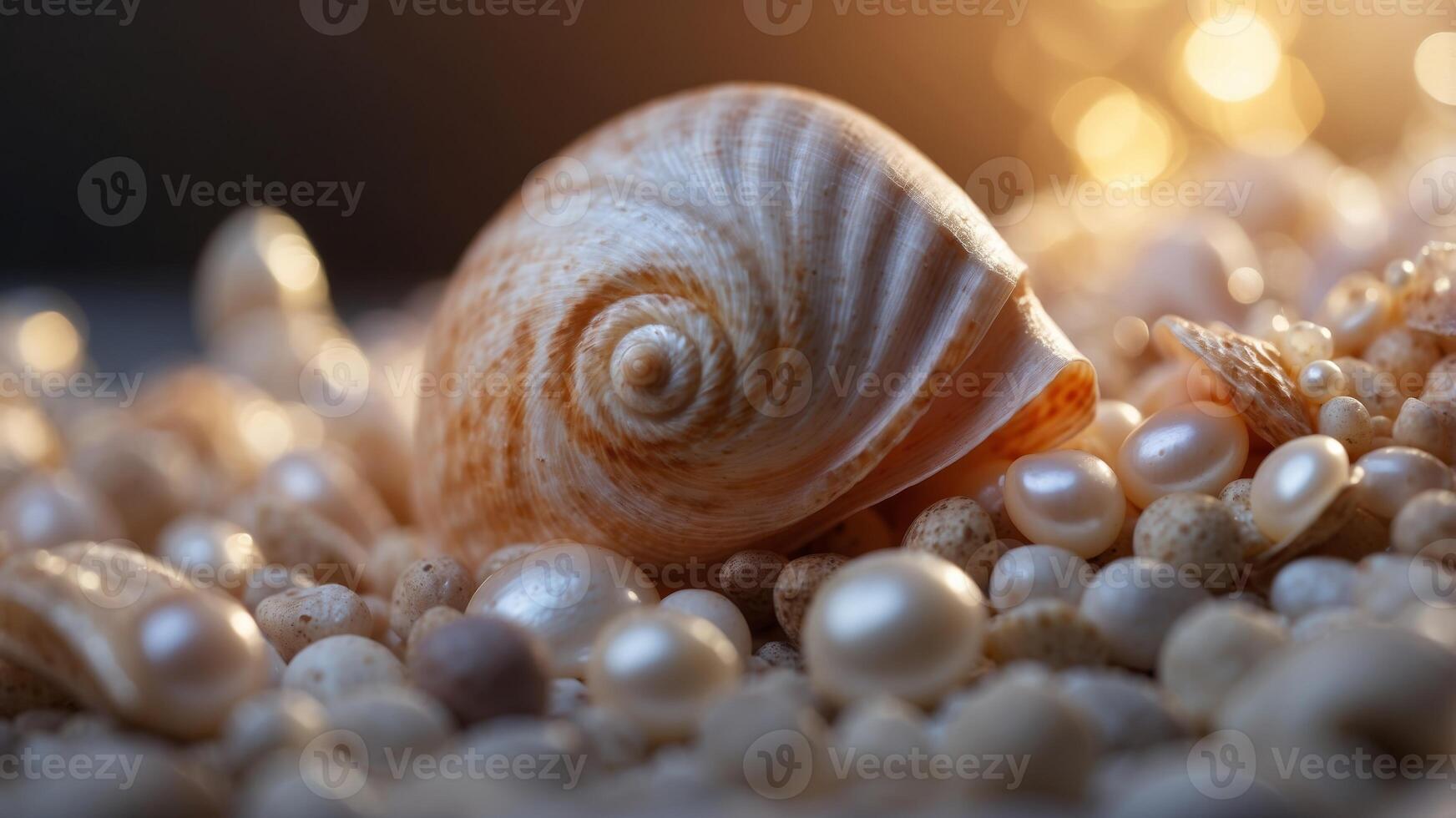 Close-up view of a shell with a pearl inside. photo